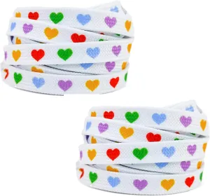2 Pairs Flat Shoelaces Hearts Printed Shoe Laces Heart Shoe Strings Sneakers Laces Shoe Lace Replacements Shoestrings for Sneakers