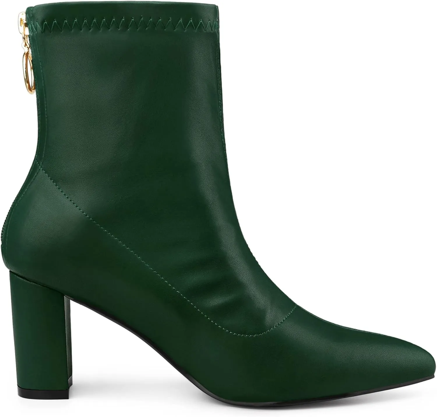 Allegra K Women's Pointy Toe Back Zip Block Heel Ankle Boots