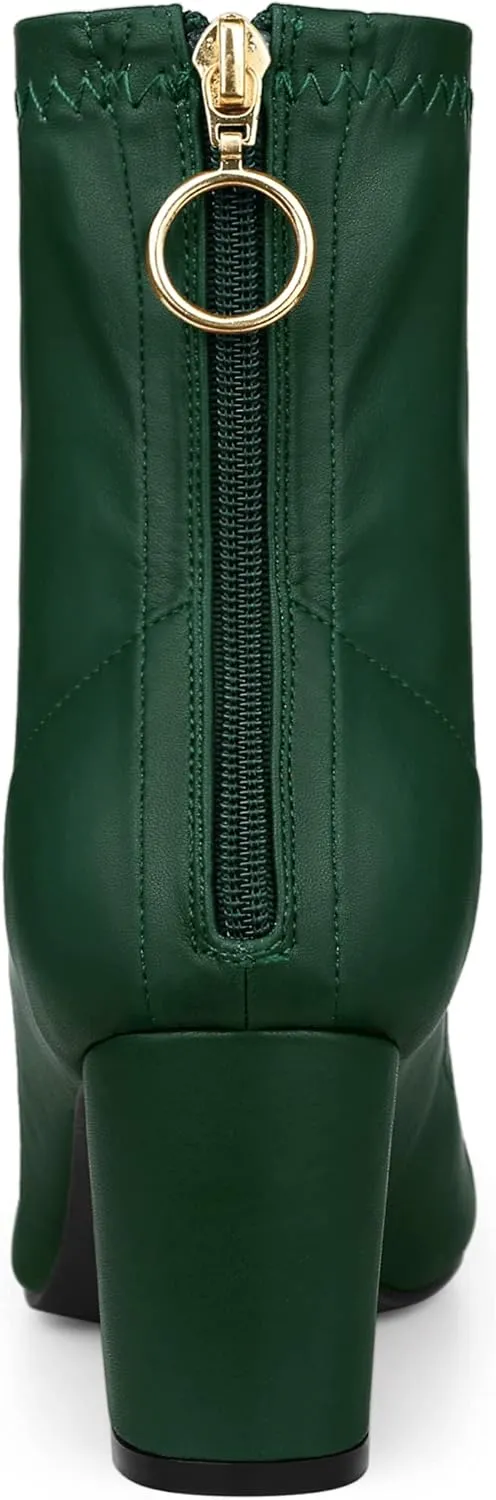 Allegra K Women's Pointy Toe Back Zip Block Heel Ankle Boots