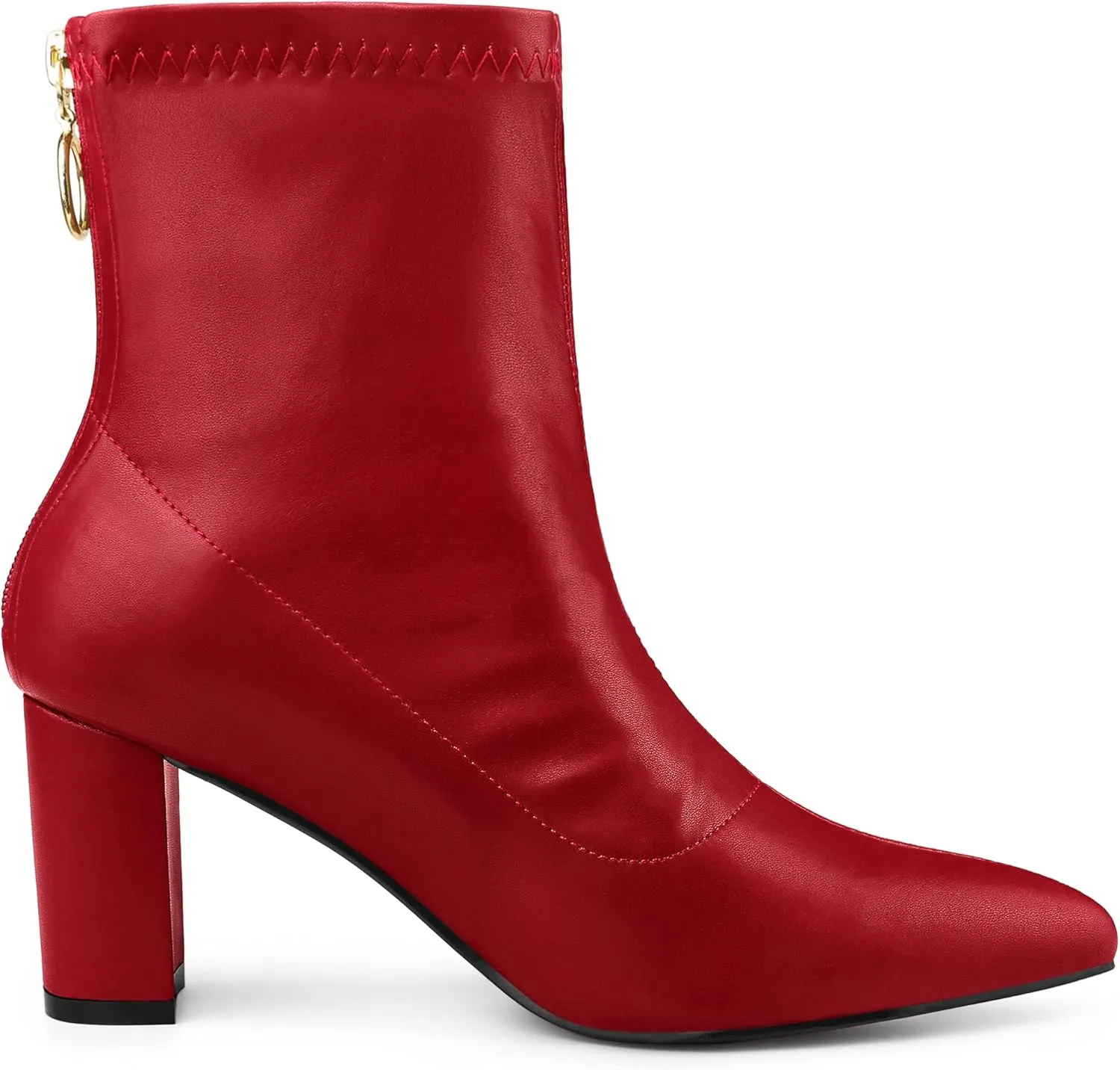 Allegra K Women's Pointy Toe Back Zip Block Heel Ankle Boots