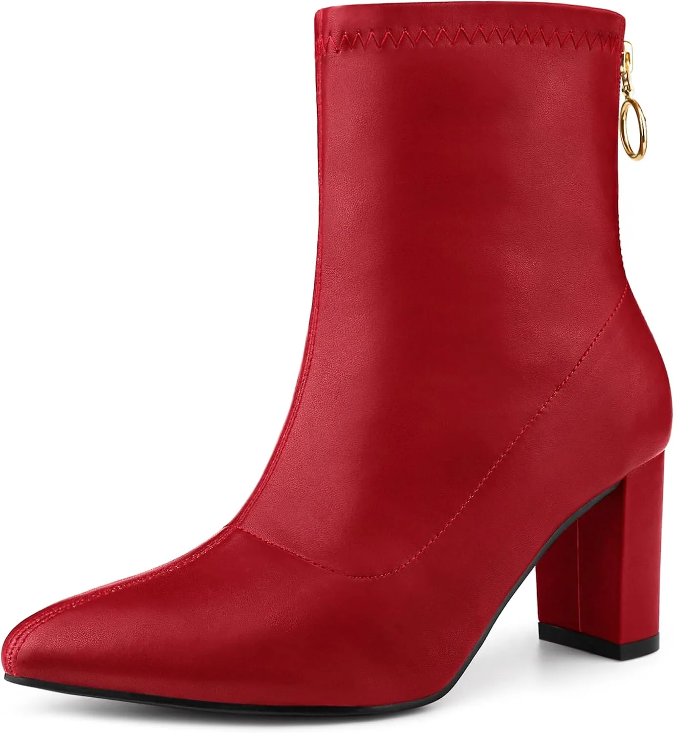 Allegra K Women's Pointy Toe Back Zip Block Heel Ankle Boots