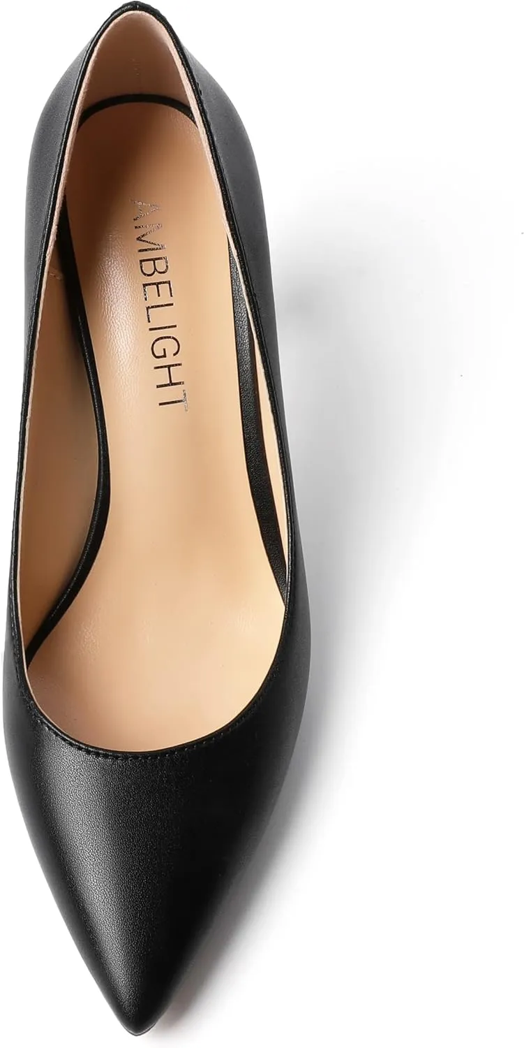AMBELIGHT Womens Slip On Dress Pointed Toe Suede Wedding Stiletto High Heel Pumps Shoes 3.3 Inch