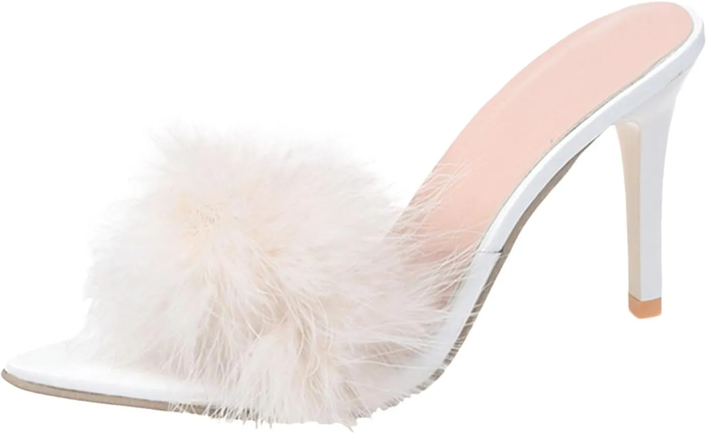And Plush Sandals Thin Heel Pointed Women Slippers Fashion Decorated Women's High Heels Cork Sandals