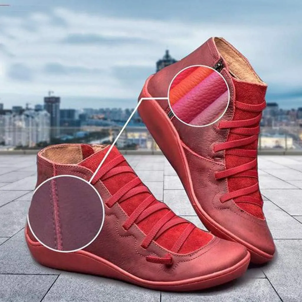 Ankle Booties for Women Flat Heel,Womens Ankle Boots Fashion Lace Up Side Zip Vintage Booties Low Heel Arch Support