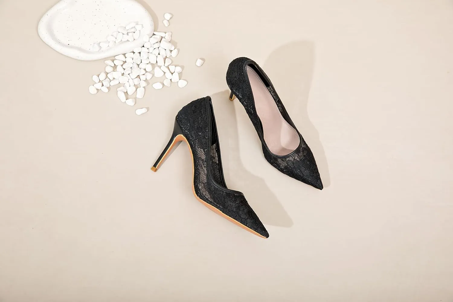 Black Heels for Women Sexy Pointed Closed Toe Lace High Heels Comfortable Suede Stiletto Wedding Party Pumps Shoes
