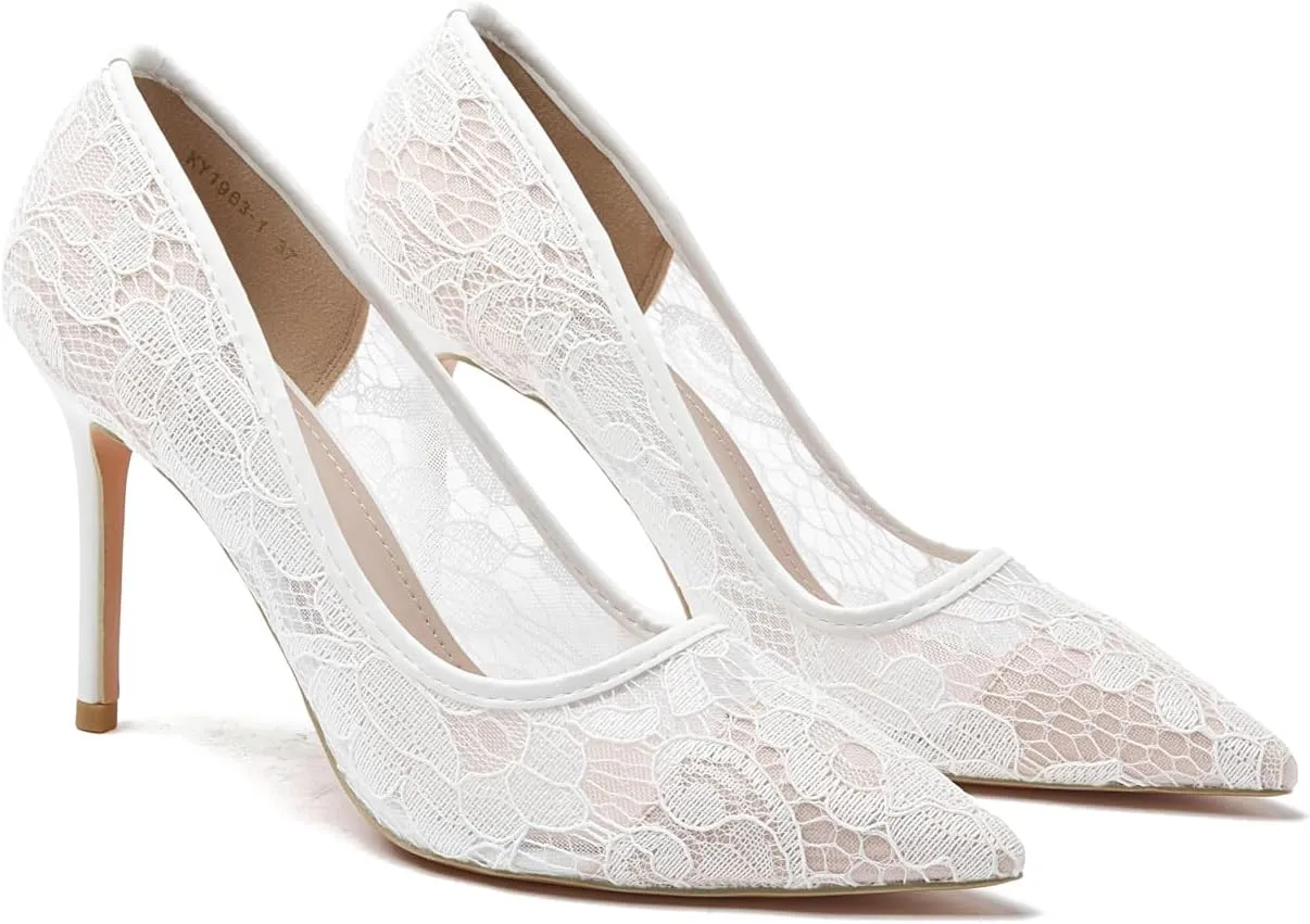 Black Heels for Women Sexy Pointed Closed Toe Lace High Heels Comfortable Suede Stiletto Wedding Party Pumps Shoes
