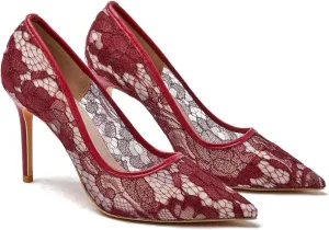 Black Heels for Women Sexy Pointed Closed Toe Lace High Heels Comfortable Suede Stiletto Wedding Party Pumps Shoes