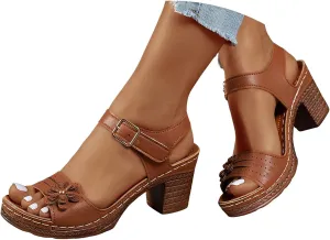 Block Heeled Sandals for Women Chunky Heels Prom Round Open Toe Buckle Ankle Strap Wedding Bridal Shoes Fashion Comfortable Walking Summer Dress Shoes Casual Pumps