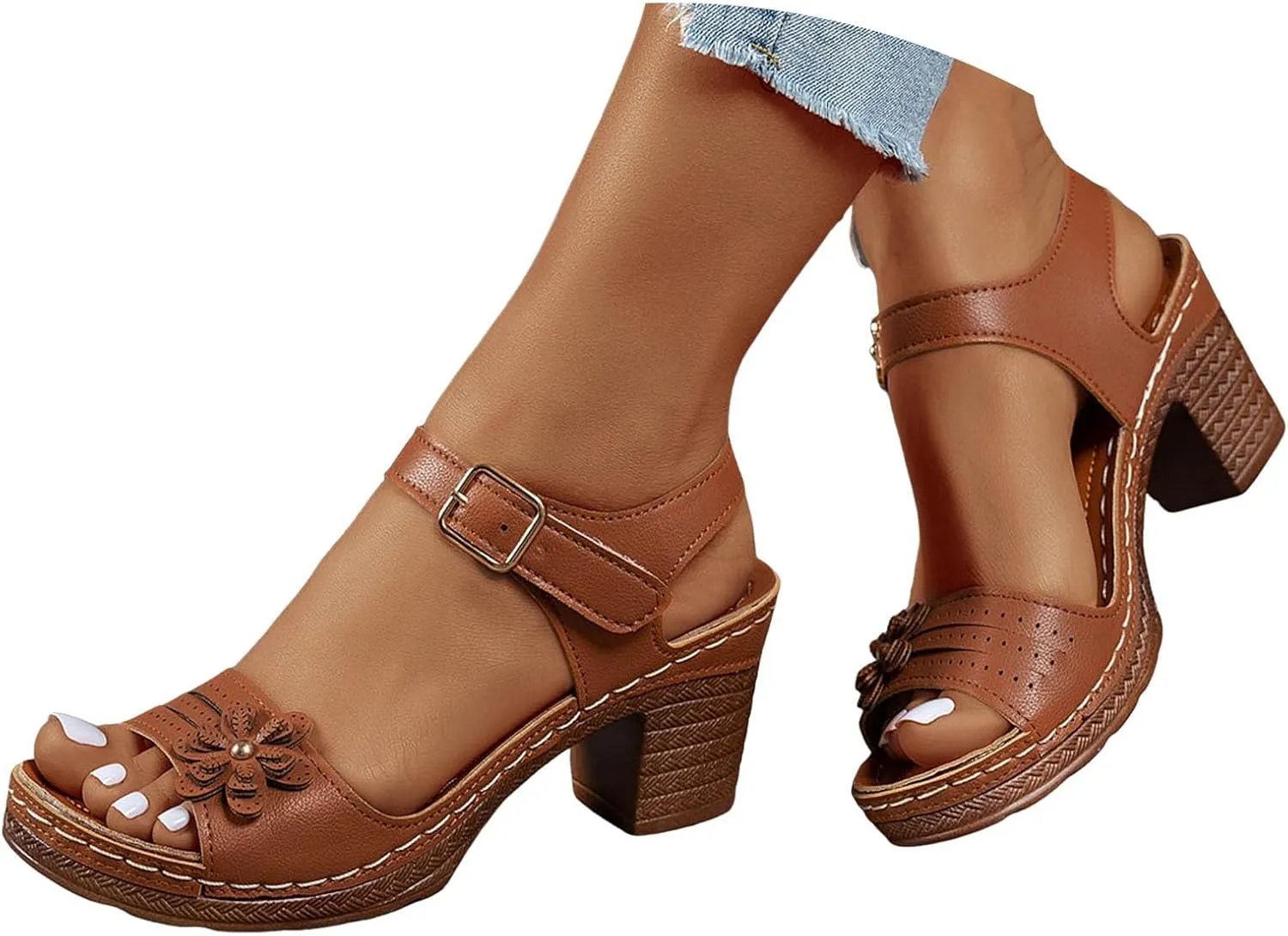 Block Heeled Sandals for Women Chunky Heels Prom Round Open Toe Buckle Ankle Strap Wedding Bridal Shoes Fashion Comfortable Walking Summer Dress Shoes Casual Pumps