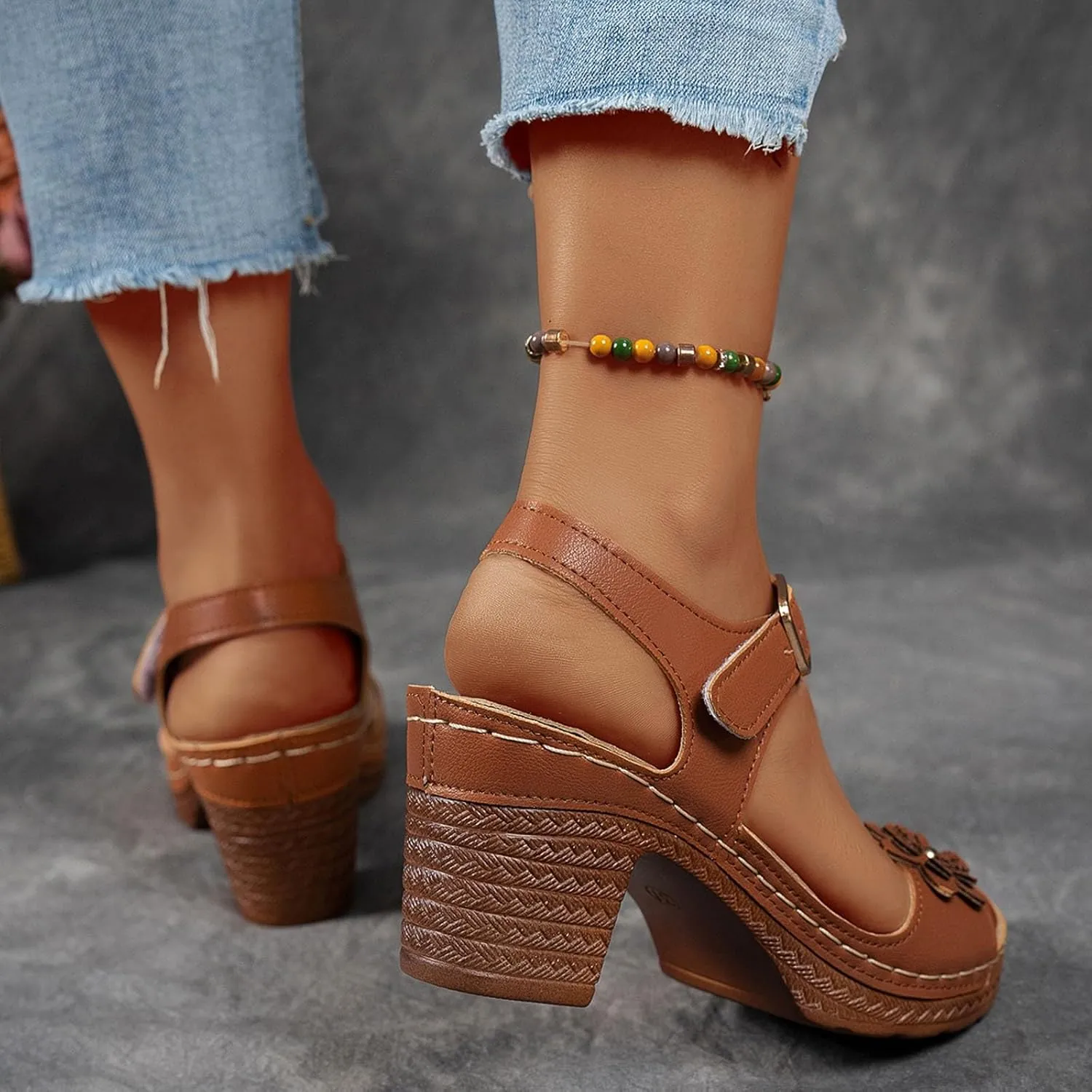 Block Heeled Sandals for Women Chunky Heels Prom Round Open Toe Buckle Ankle Strap Wedding Bridal Shoes Fashion Comfortable Walking Summer Dress Shoes Casual Pumps