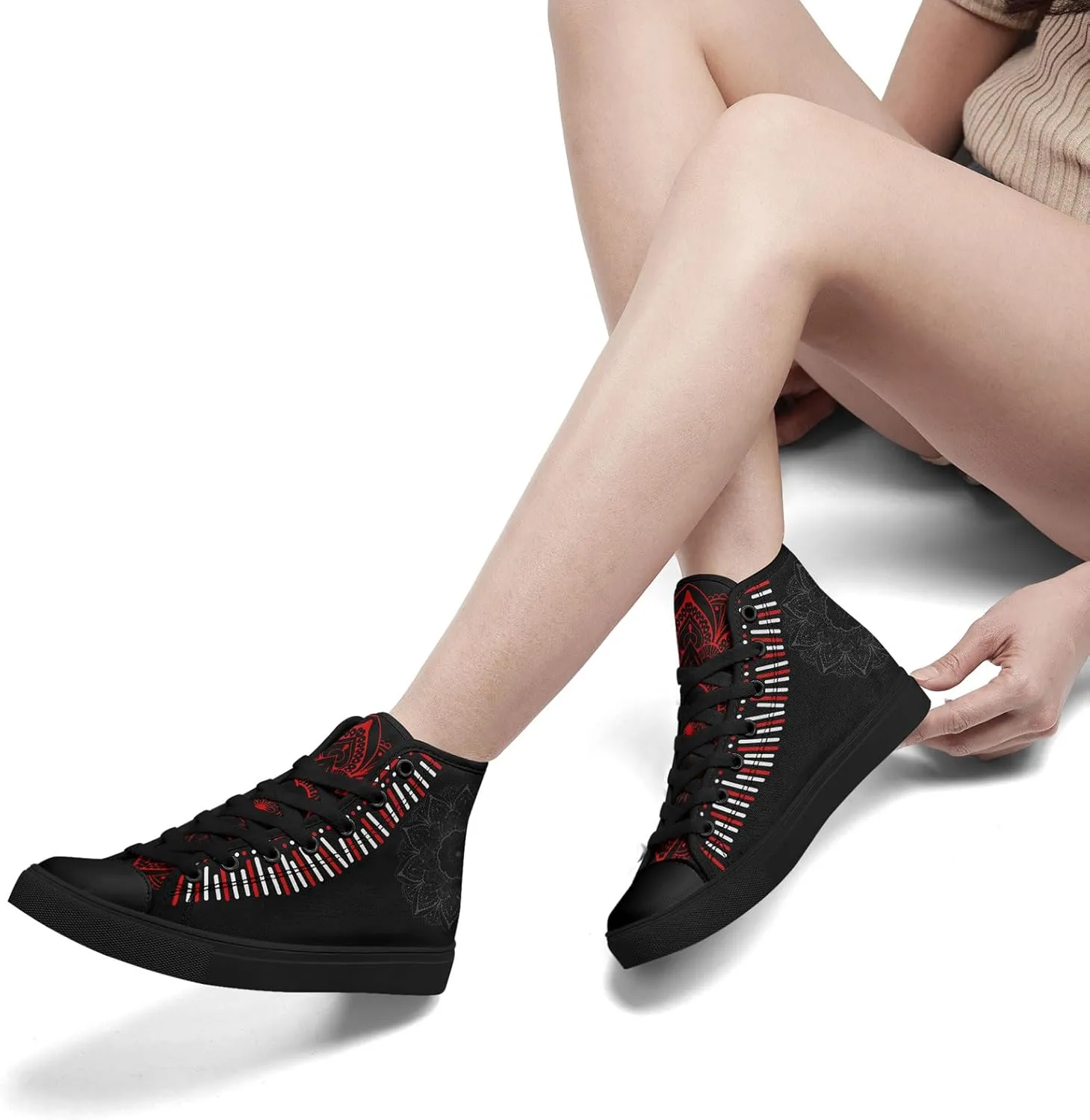 Boho High Top Canvas Shoes for Women Men Lightweight Comfortable Artistic Yoga Style Gift Lace-Up Casual Wear Sneakers