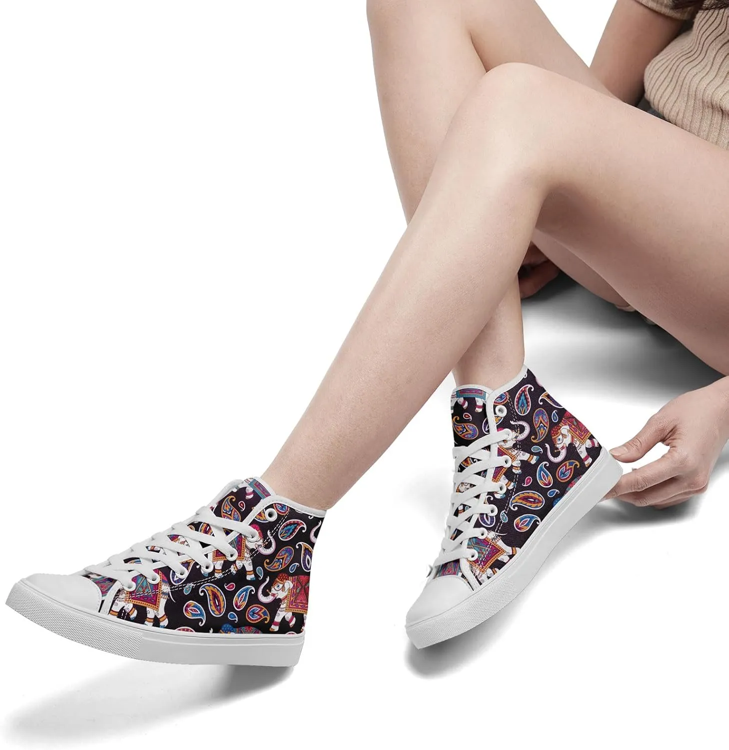 Boho High Top Canvas Shoes for Women Men Lightweight Comfortable Artistic Yoga Style Gift Lace-Up Casual Wear Sneakers