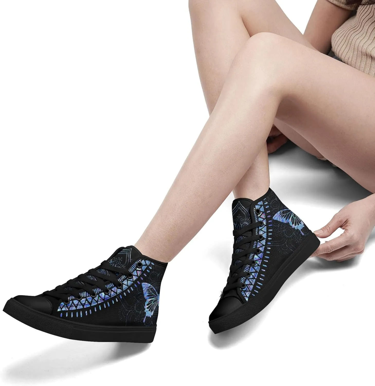 Boho High Top Canvas Shoes for Women Men Lightweight Comfortable Artistic Yoga Style Gift Lace-Up Casual Wear Sneakers