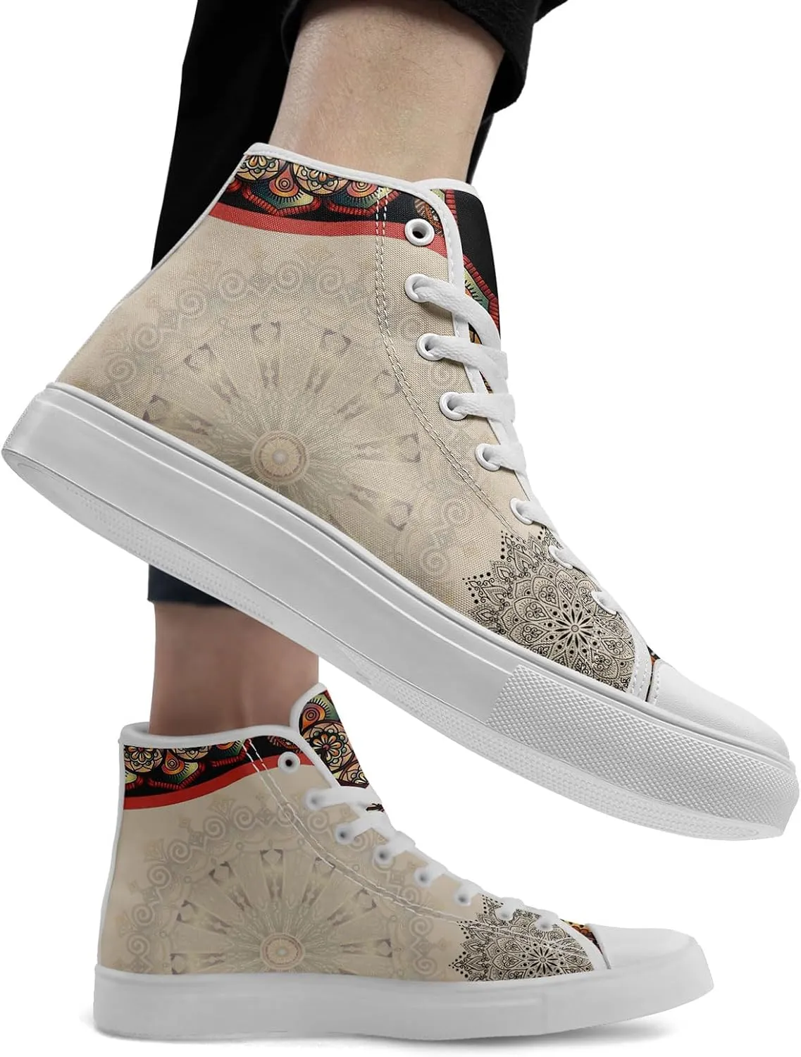 Boho High Top Canvas Shoes for Women Men Lightweight Comfortable Artistic Yoga Style Gift Lace-Up Casual Wear Sneakers