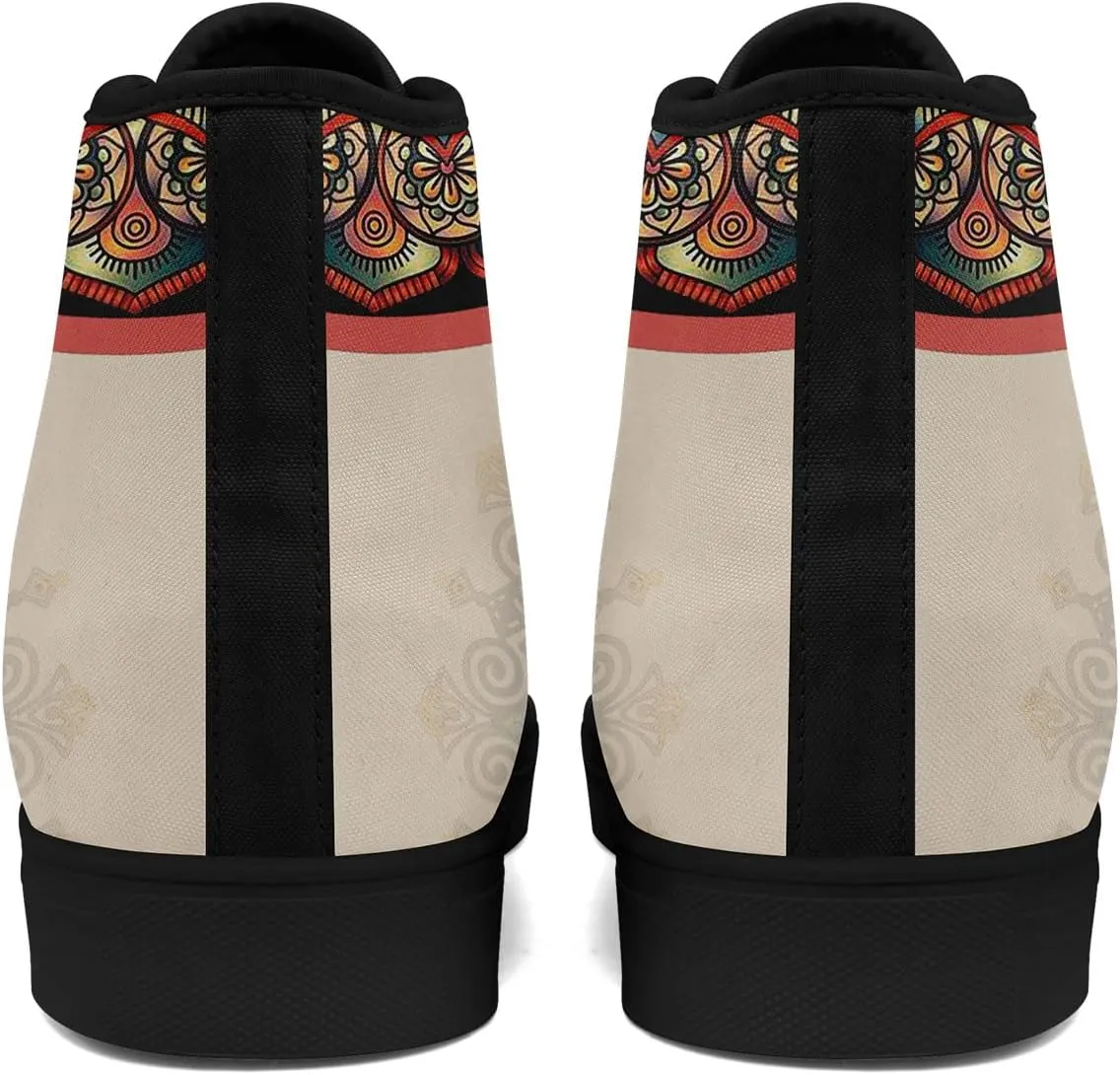 Boho High Top Canvas Shoes for Women Men Lightweight Comfortable Artistic Yoga Style Gift Lace-Up Casual Wear Sneakers