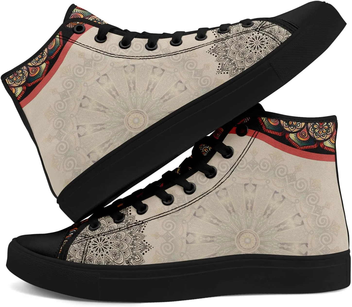Boho High Top Canvas Shoes for Women Men Lightweight Comfortable Artistic Yoga Style Gift Lace-Up Casual Wear Sneakers