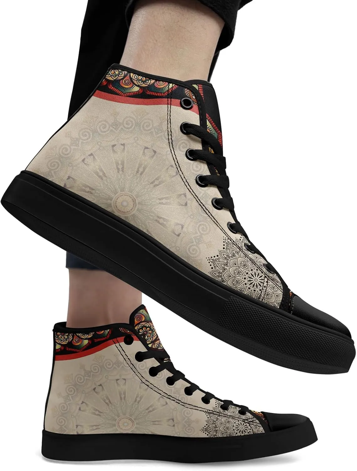 Boho High Top Canvas Shoes for Women Men Lightweight Comfortable Artistic Yoga Style Gift Lace-Up Casual Wear Sneakers