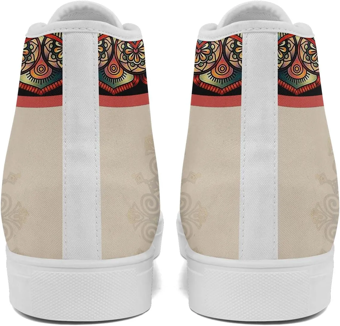 Boho High Top Canvas Shoes for Women Men Lightweight Comfortable Artistic Yoga Style Gift Lace-Up Casual Wear Sneakers