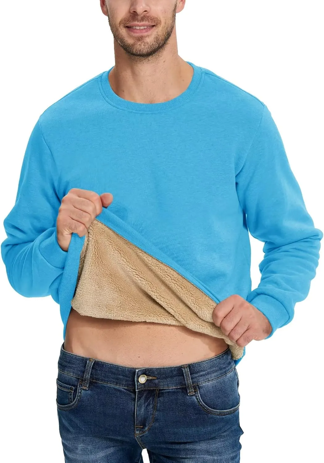 Boladeci Men's Full Sherpa Lined Crewneck Sweatshirts Premium Heavy-weight Fleece Pullover Thick Thermal Cotton Sweat-Shirts