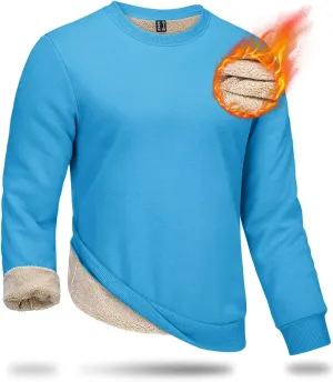 Boladeci Men's Full Sherpa Lined Crewneck Sweatshirts Premium Heavy-weight Fleece Pullover Thick Thermal Cotton Sweat-Shirts