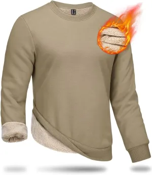 Boladeci Men's Full Sherpa Lined Crewneck Sweatshirts Premium Heavy-weight Fleece Pullover Thick Thermal Cotton Sweat-Shirts