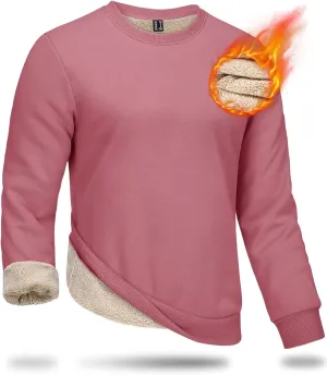 Boladeci Men's Full Sherpa Lined Crewneck Sweatshirts Premium Heavy-weight Fleece Pullover Thick Thermal Cotton Sweat-Shirts