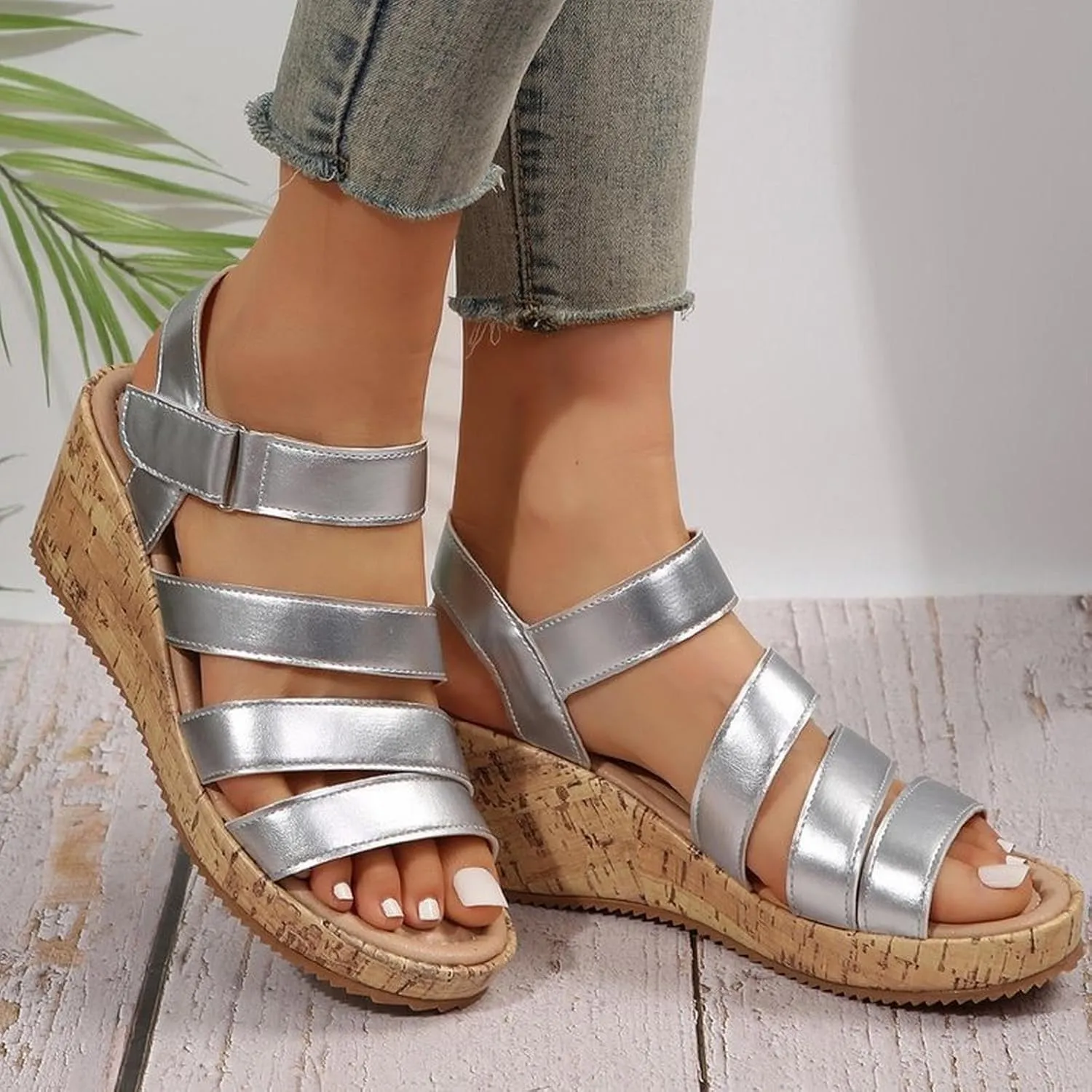 Casual Sandals for Women 2025 Fashion Stappy Ankle Strap Open Toe Wedge Sandals Summer Dressy Elegant Shoes