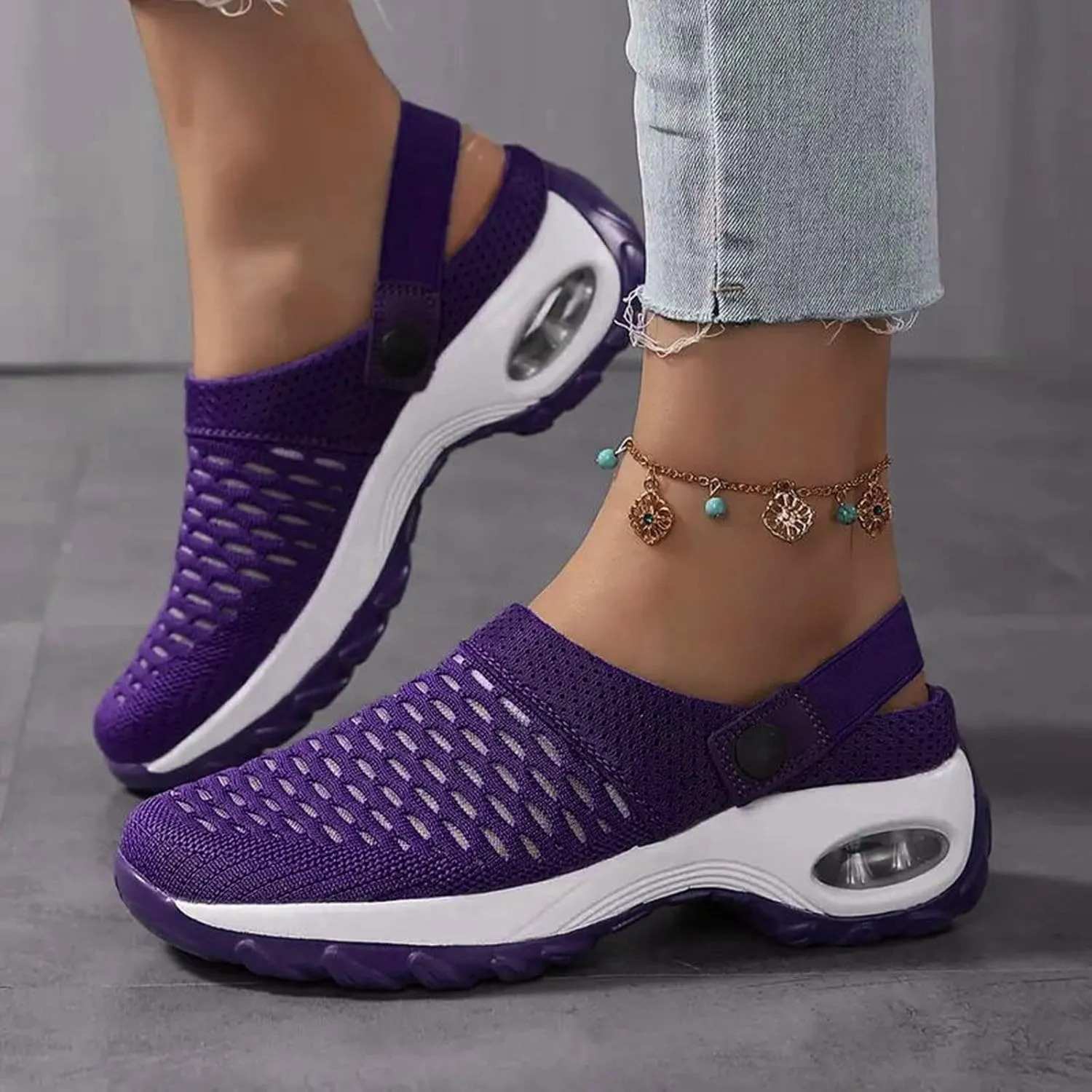 Cathalem Flat Sandals for Women, Air Cushion Slip-on Walking Stretch Shoes for Women Wide Width Arch Support