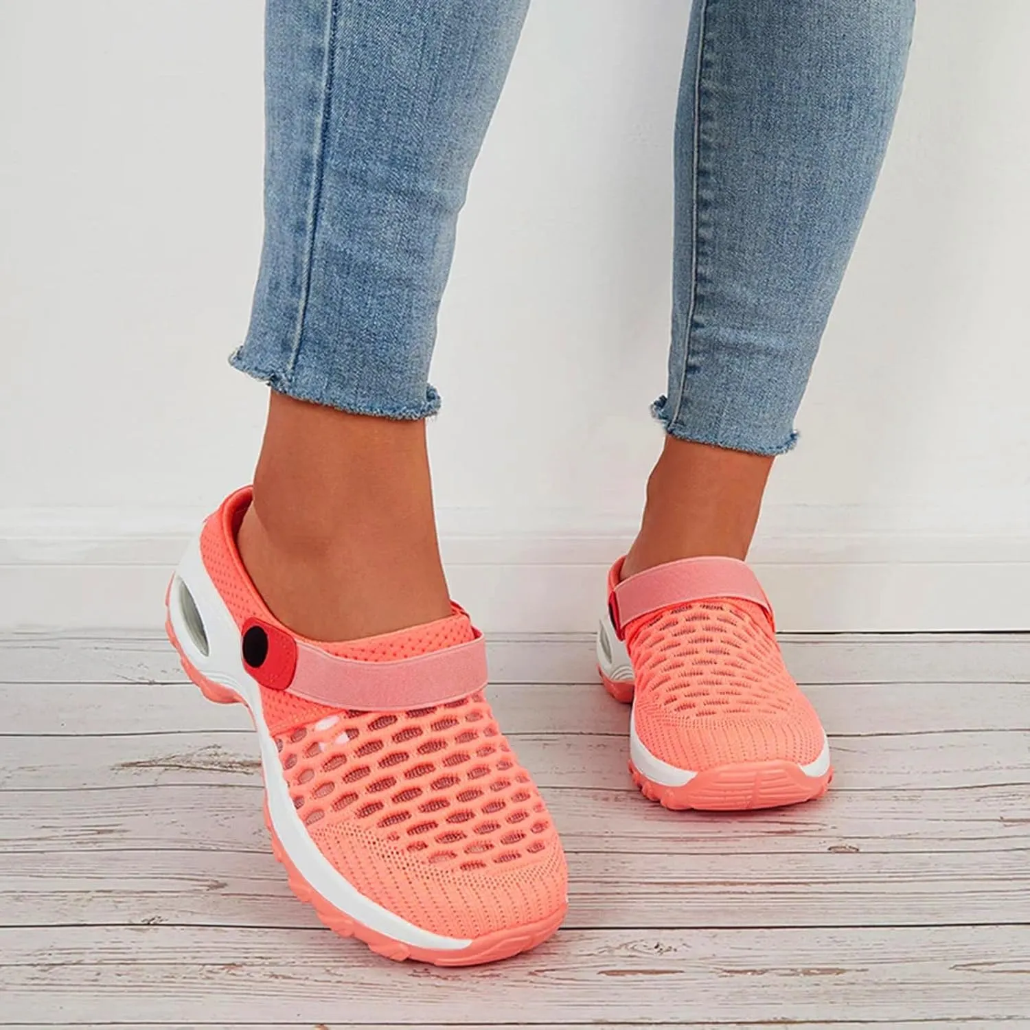 Cathalem Flat Sandals for Women, Air Cushion Slip-on Walking Stretch Shoes for Women Wide Width Arch Support