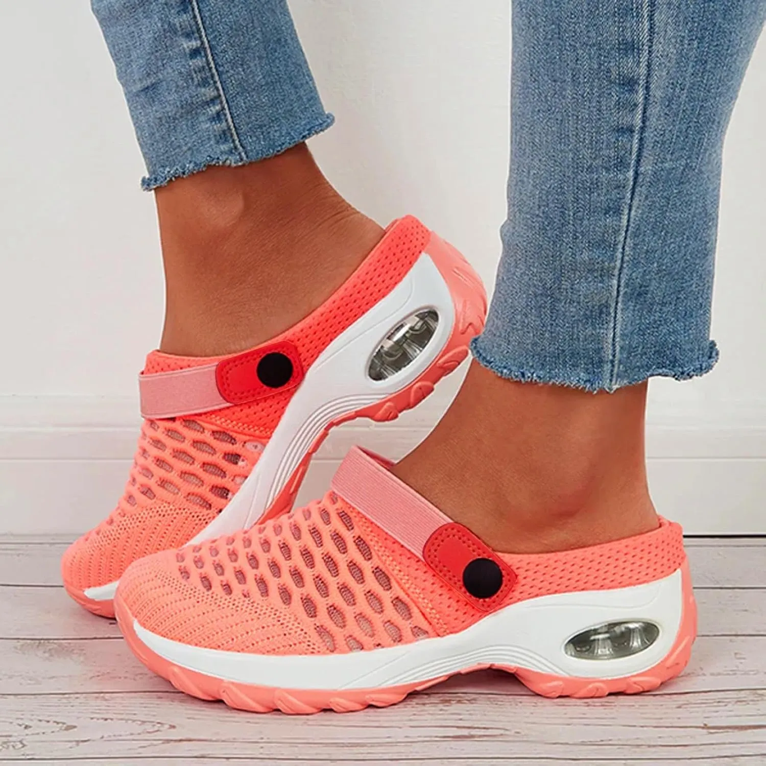 Cathalem Flat Sandals for Women, Air Cushion Slip-on Walking Stretch Shoes for Women Wide Width Arch Support