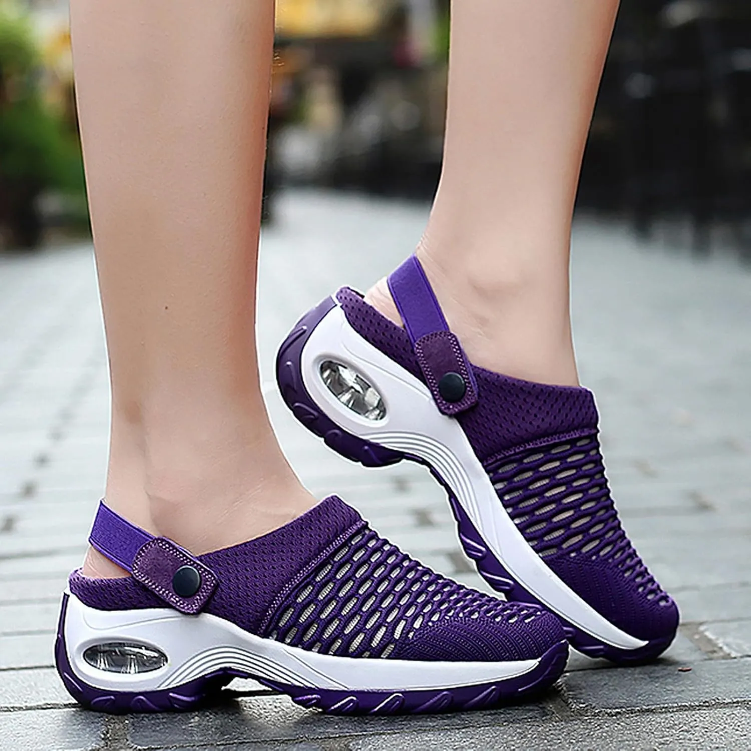 Cathalem Flat Sandals for Women, Air Cushion Slip-on Walking Stretch Shoes for Women Wide Width Arch Support