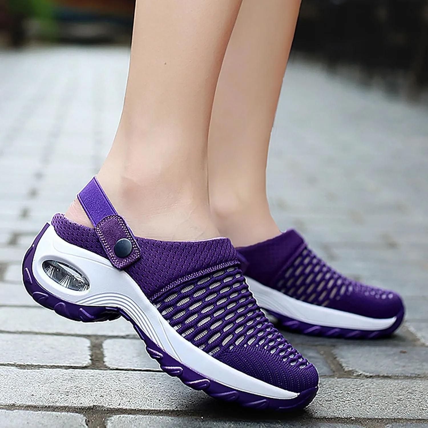 Cathalem Flat Sandals for Women, Air Cushion Slip-on Walking Stretch Shoes for Women Wide Width Arch Support