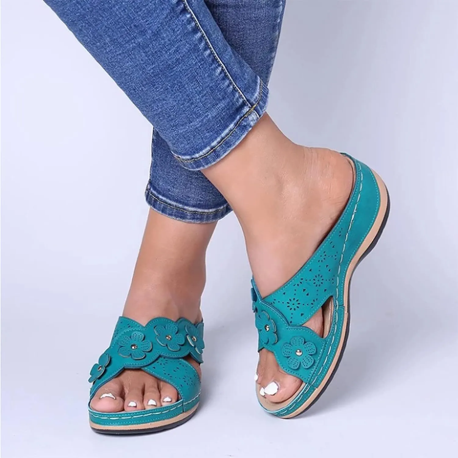 Cathalem Orthopedic Sandals for Women Slip On Walking Slippers with Arch Support Cushion Platform Sandals Dressy Summer