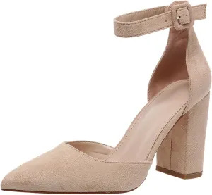 Chunky Heels for Women Closed Toe Block Wedding Pumps Shoes Bridal High Heel Buckle Dress Shoes Ankle Strap