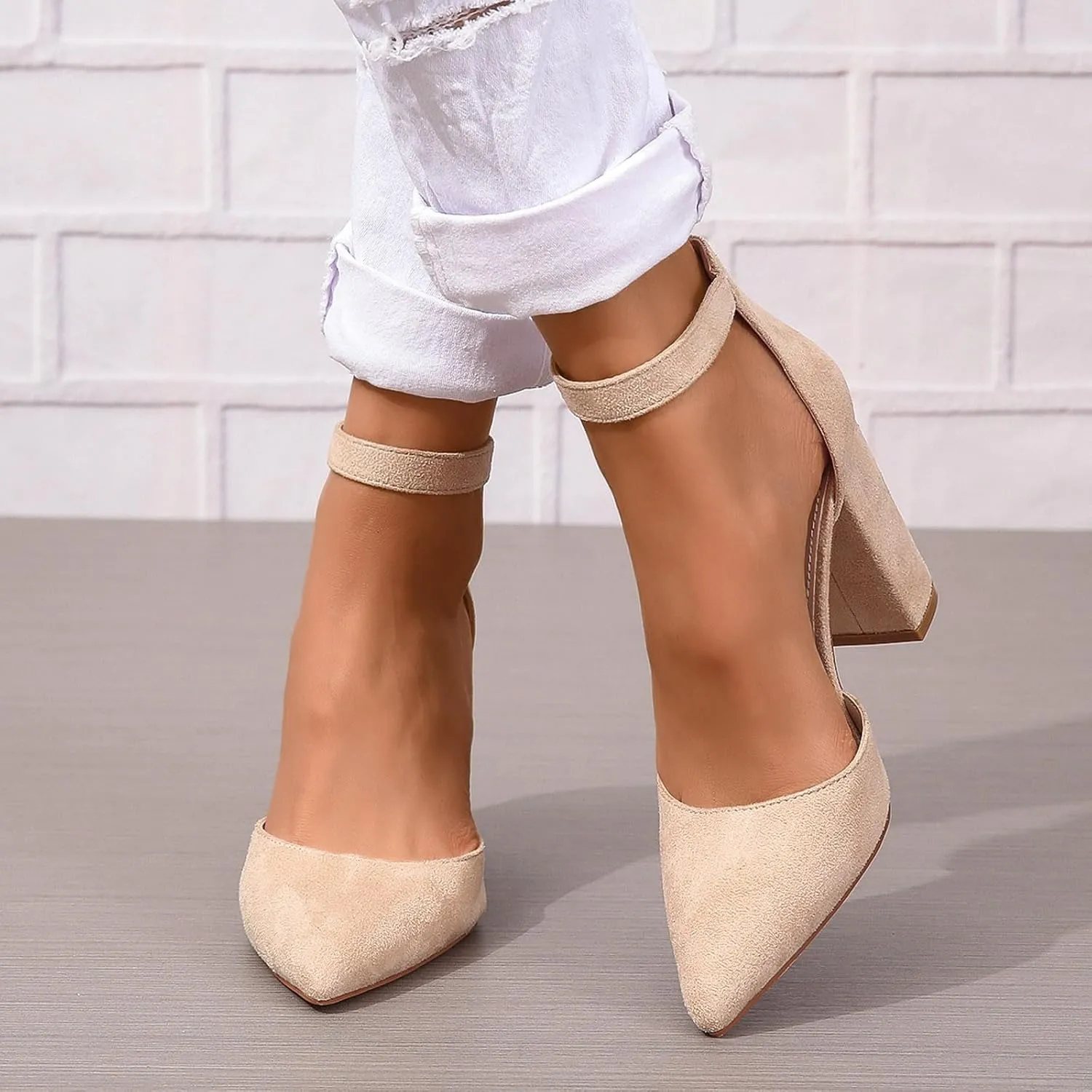 Chunky Heels for Women Closed Toe Block Wedding Pumps Shoes Bridal High Heel Buckle Dress Shoes Ankle Strap