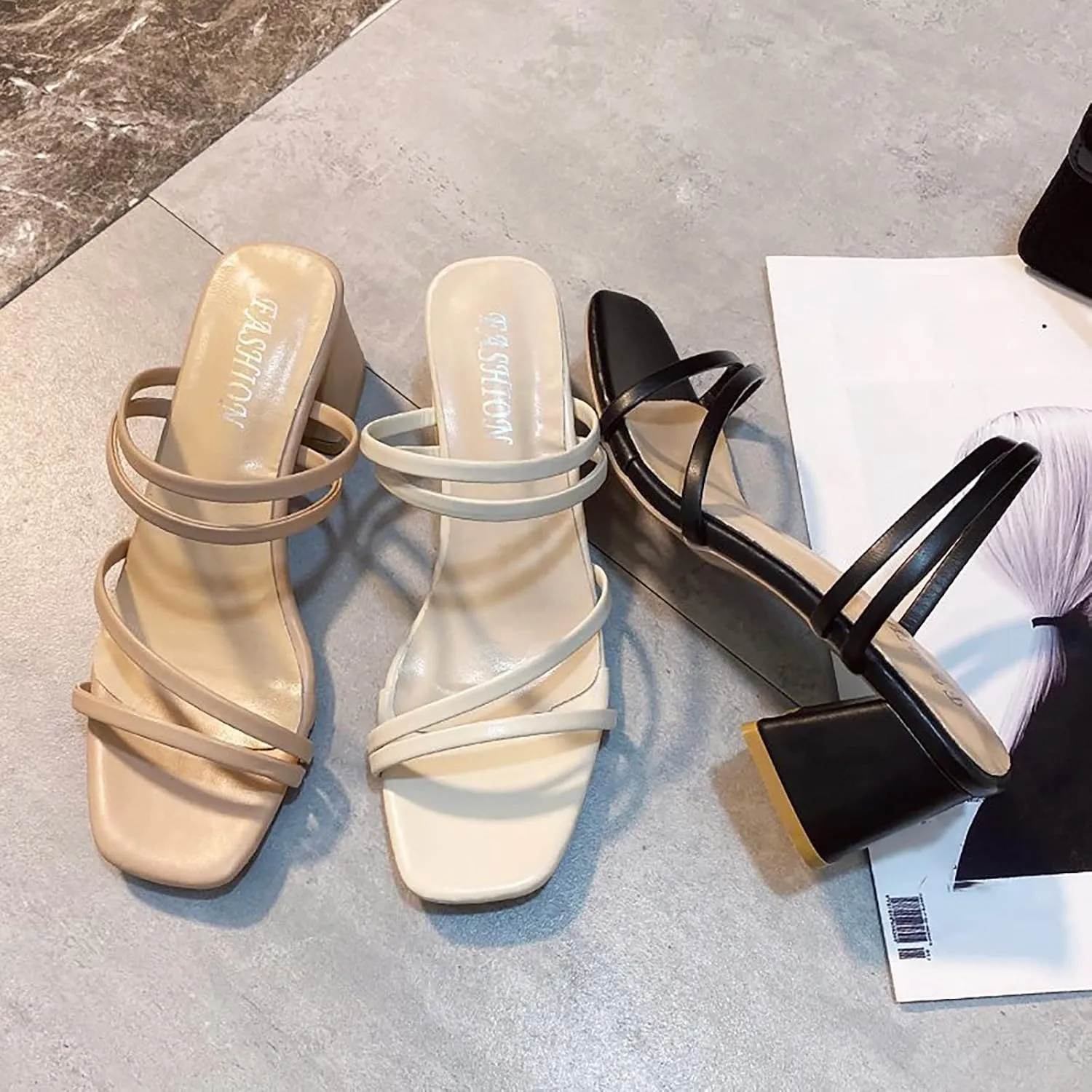 Chunky Heels for Women Strappy Low Heels Vacation Sandals Square Toe Chunky Sandals Ankle Buckle Block Heeled