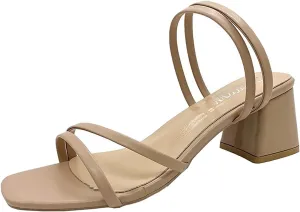 Chunky Heels for Women Strappy Low Heels Vacation Sandals Square Toe Chunky Sandals Ankle Buckle Block Heeled