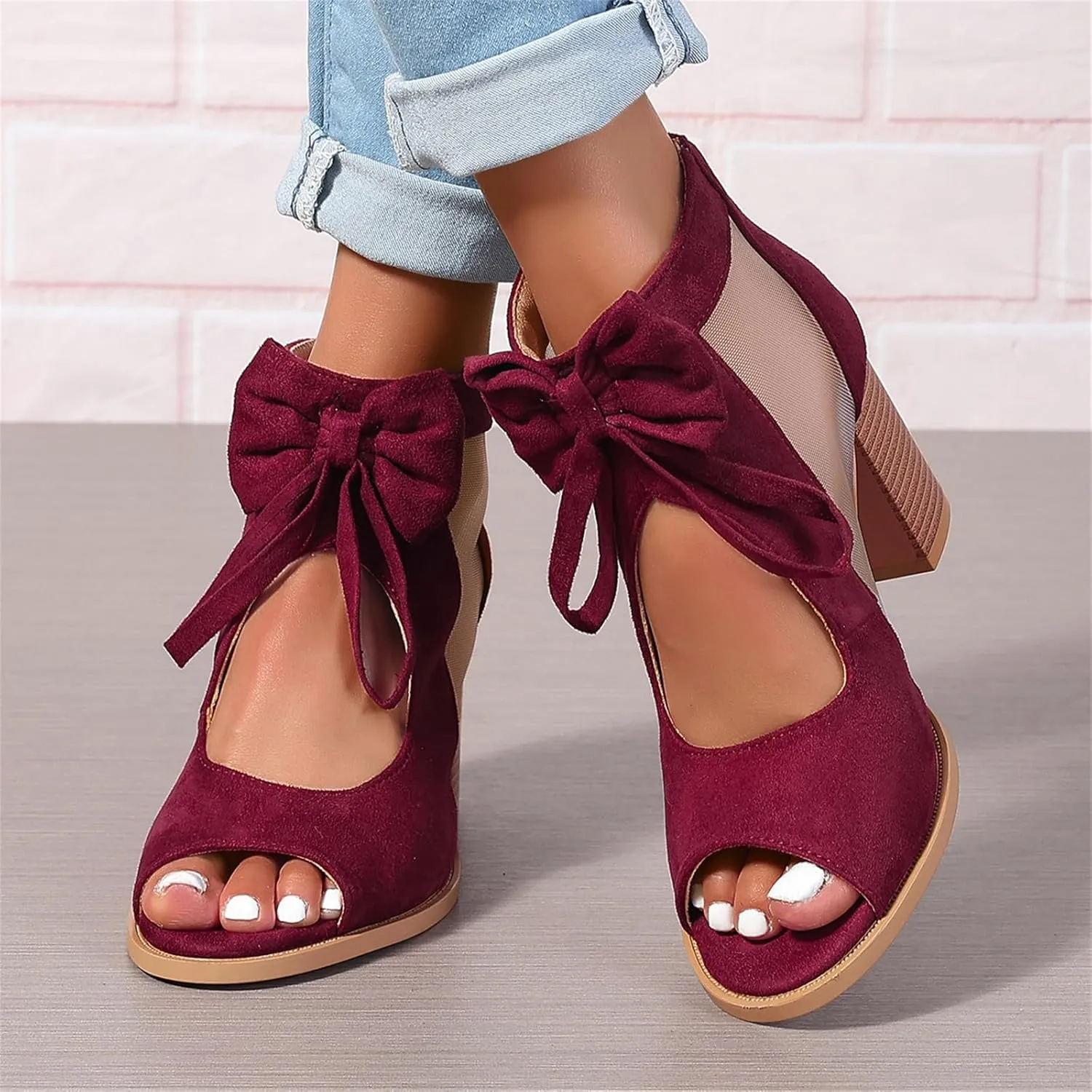 Chunky Heels For Women Wedding Open Toe Heeled Sandals Slip On Block Mid Heels Comfortable Party Dress Pumps Shoes
