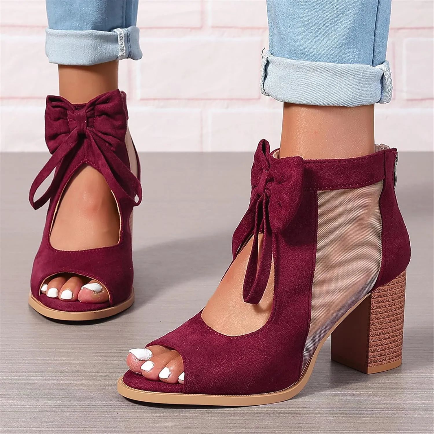 Chunky Heels For Women Wedding Open Toe Heeled Sandals Slip On Block Mid Heels Comfortable Party Dress Pumps Shoes