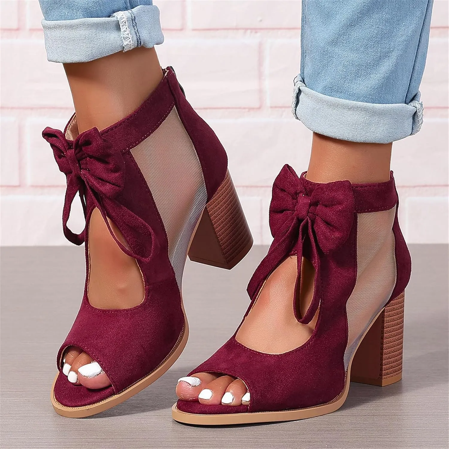 Chunky Heels For Women Wedding Open Toe Heeled Sandals Slip On Block Mid Heels Comfortable Party Dress Pumps Shoes