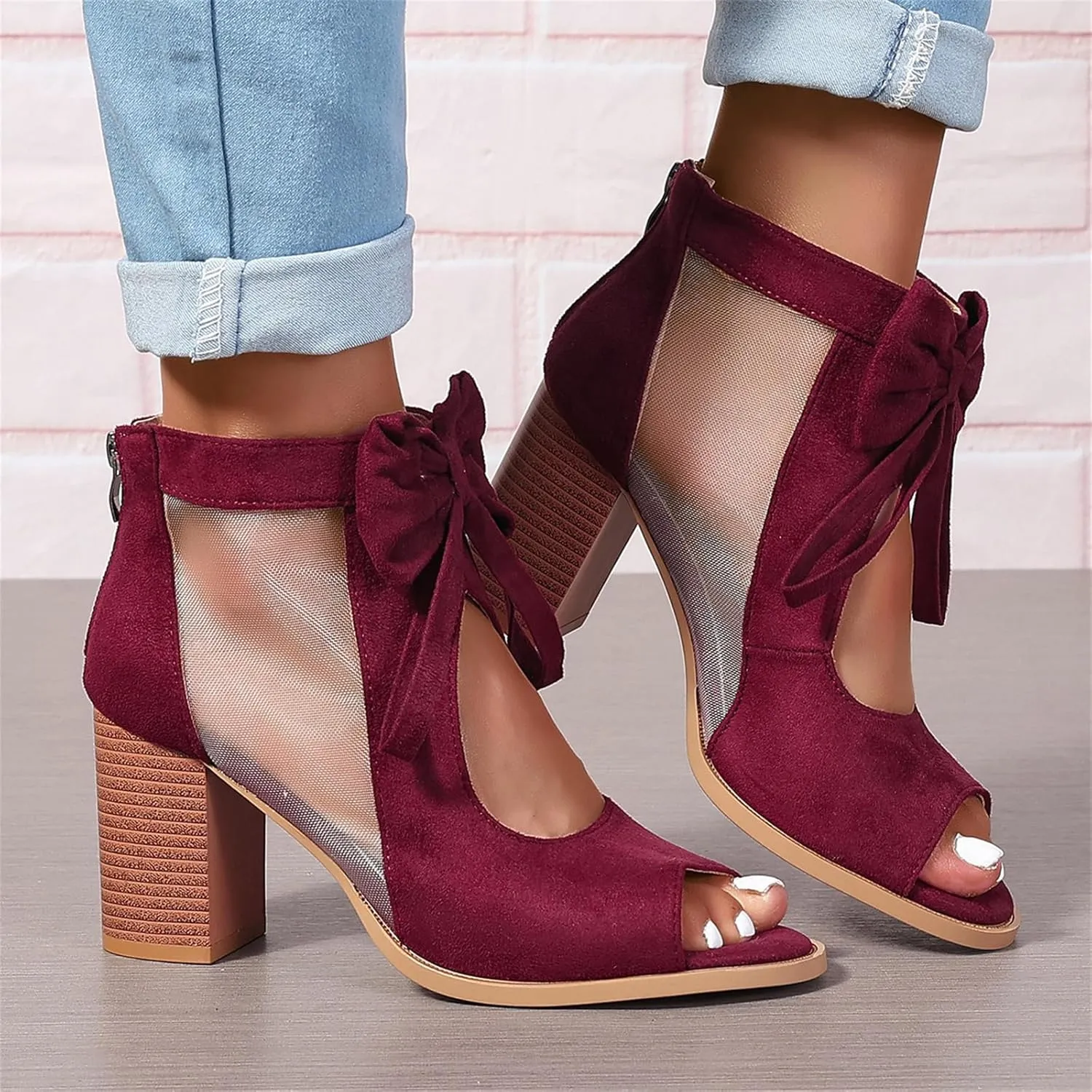 Chunky Heels For Women Wedding Open Toe Heeled Sandals Slip On Block Mid Heels Comfortable Party Dress Pumps Shoes