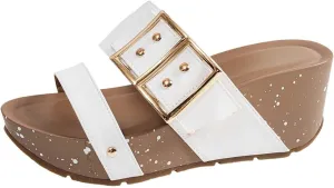 Comfort Wedge Sandals for Women Faux PU Leather Slip On Platform Rome Espadrille Sandals for Beach Party Holiday