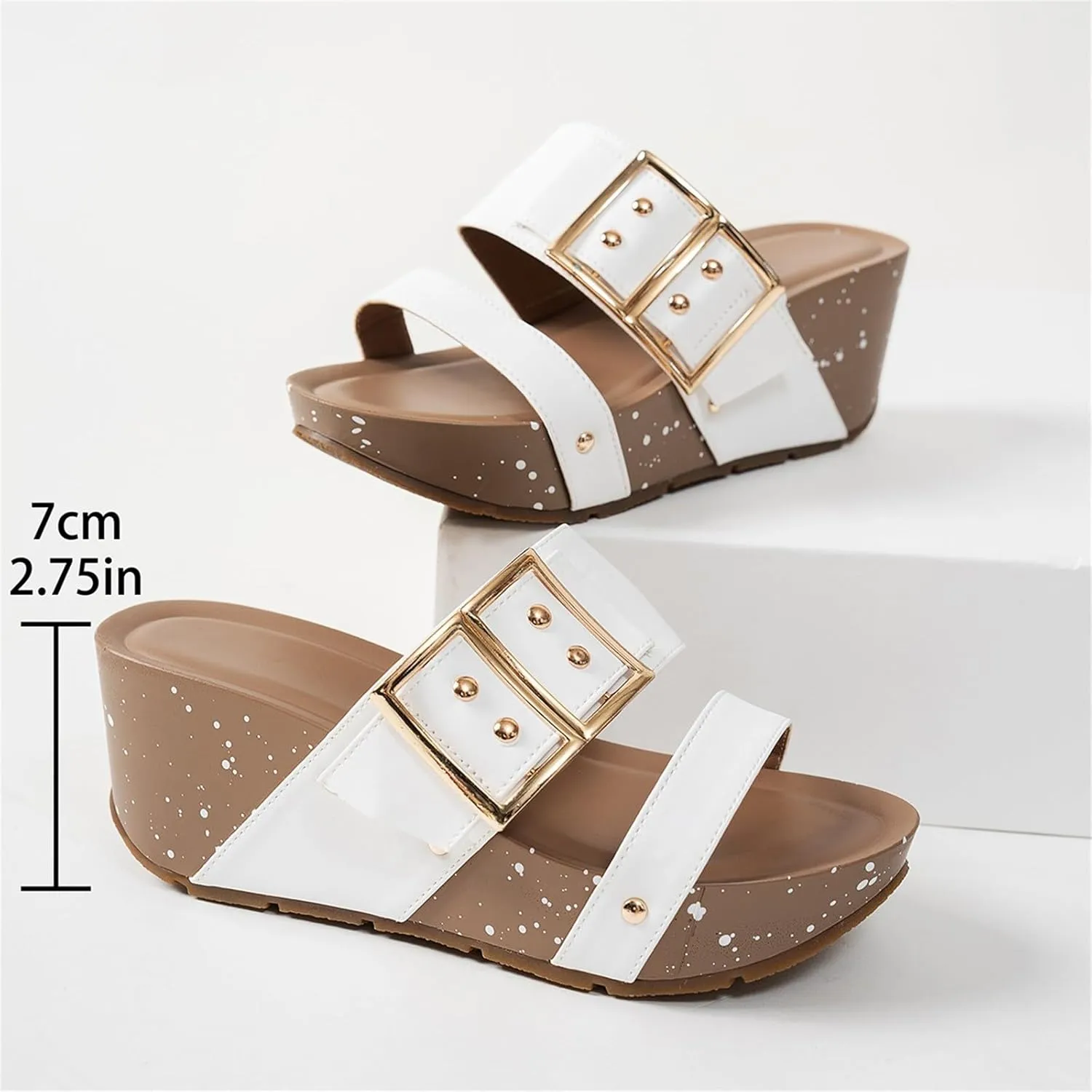 Comfort Wedge Sandals for Women Faux PU Leather Slip On Platform Rome Espadrille Sandals for Beach Party Holiday