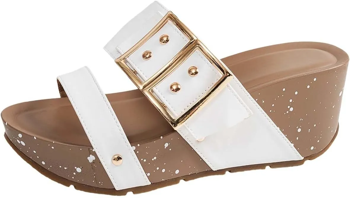 Comfort Wedge Sandals for Women Faux PU Leather Slip On Platform Rome Espadrille Sandals for Beach Party Holiday
