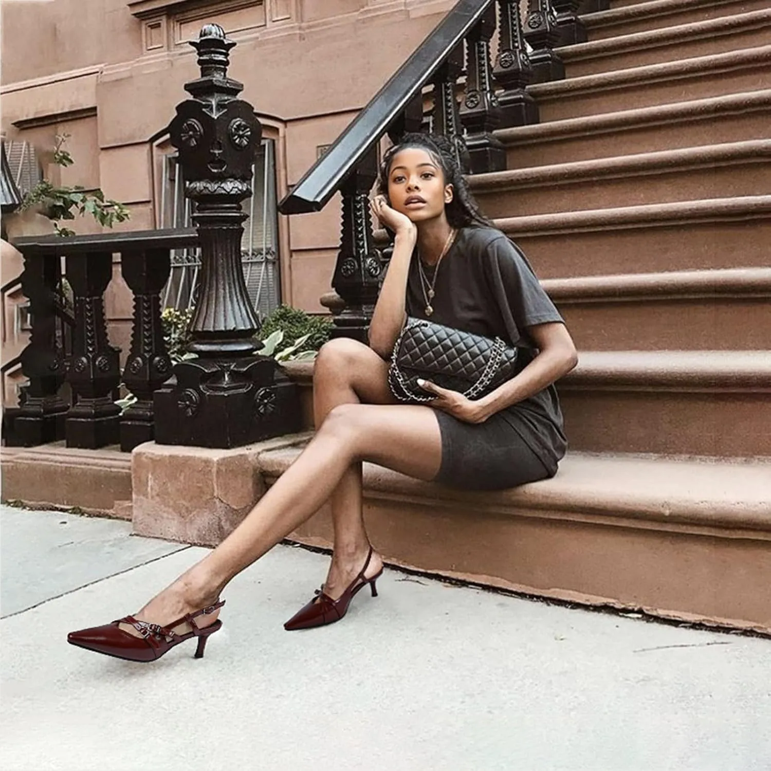 Cozivwaiy Slingback Kitten Heels for Women Pointed Toe Kitten Heel with Buckle Formal Elegant Business Shoes