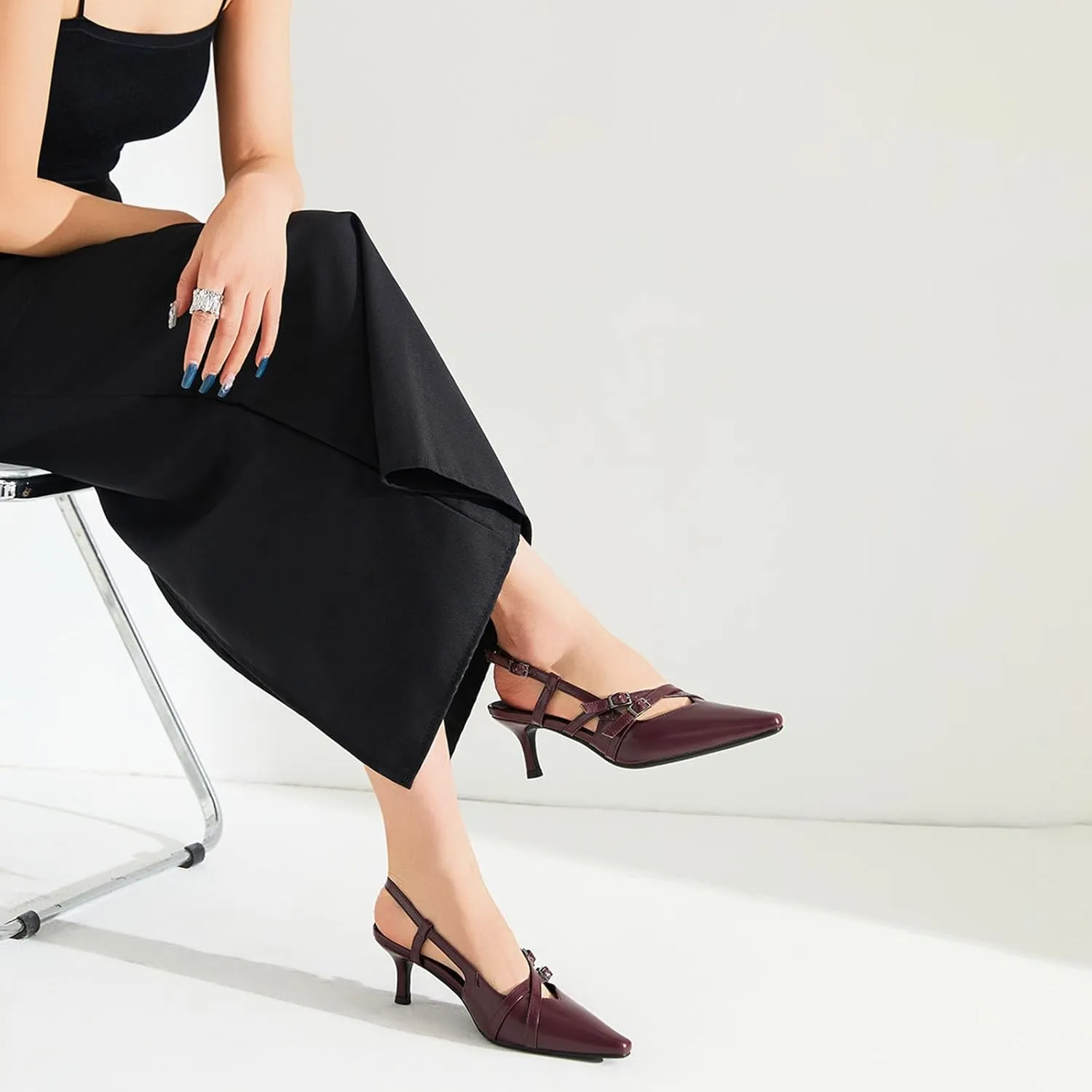 Cozivwaiy Slingback Kitten Heels for Women Pointed Toe Kitten Heel with Buckle Formal Elegant Business Shoes