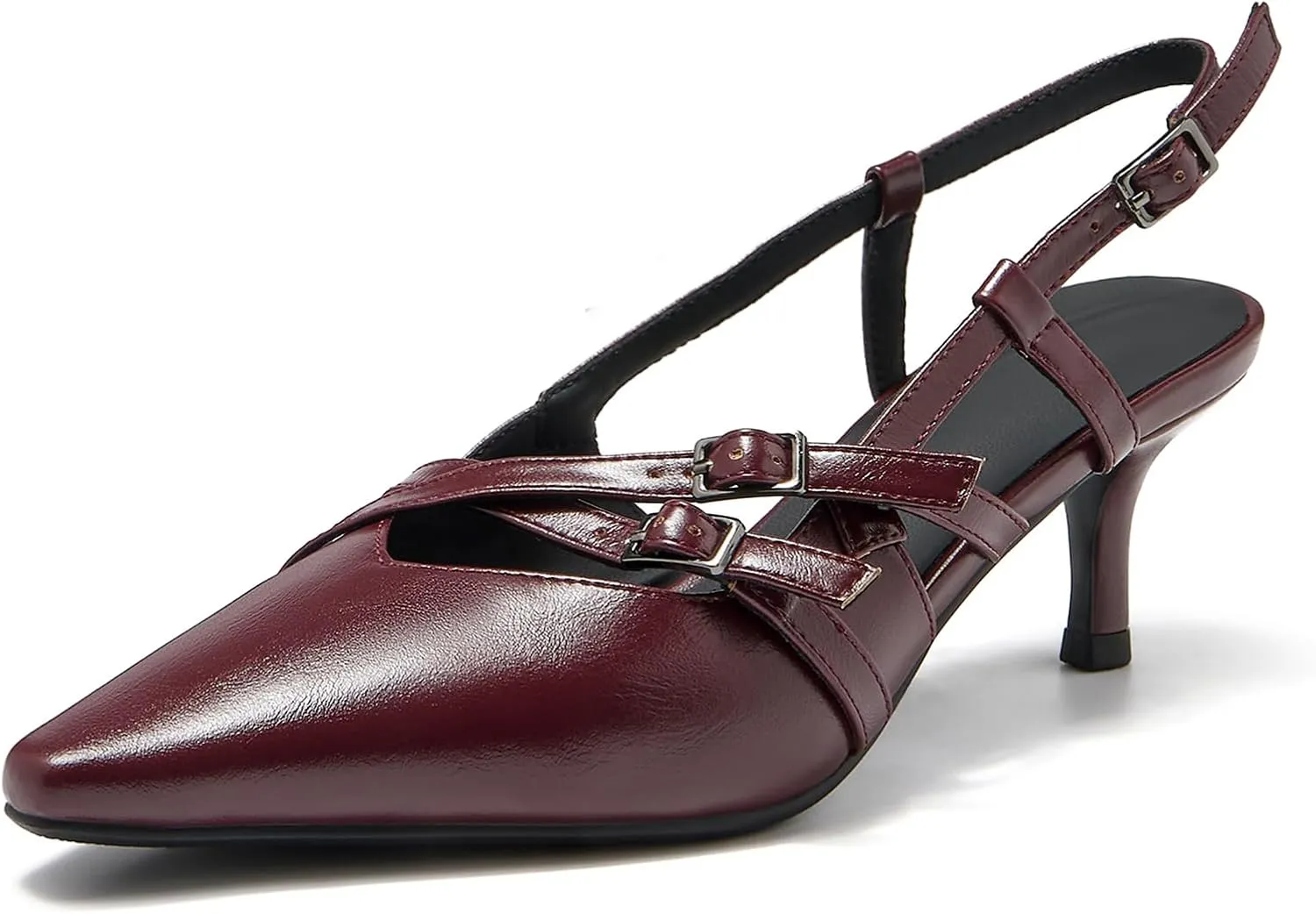 Cozivwaiy Slingback Kitten Heels for Women Pointed Toe Kitten Heel with Buckle Formal Elegant Business Shoes