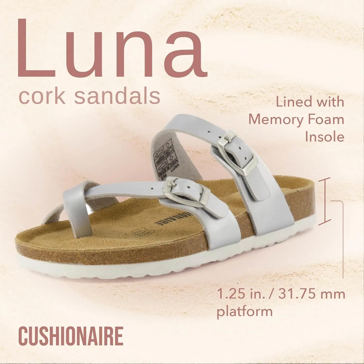 CUSHIONAIRE Women's Luna Cork Footbed Sandal With  Comfort