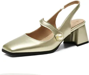 DINTAHA Womens Square Toe Slingback Heels Patent Leather Chunky Mary Jane Heels
