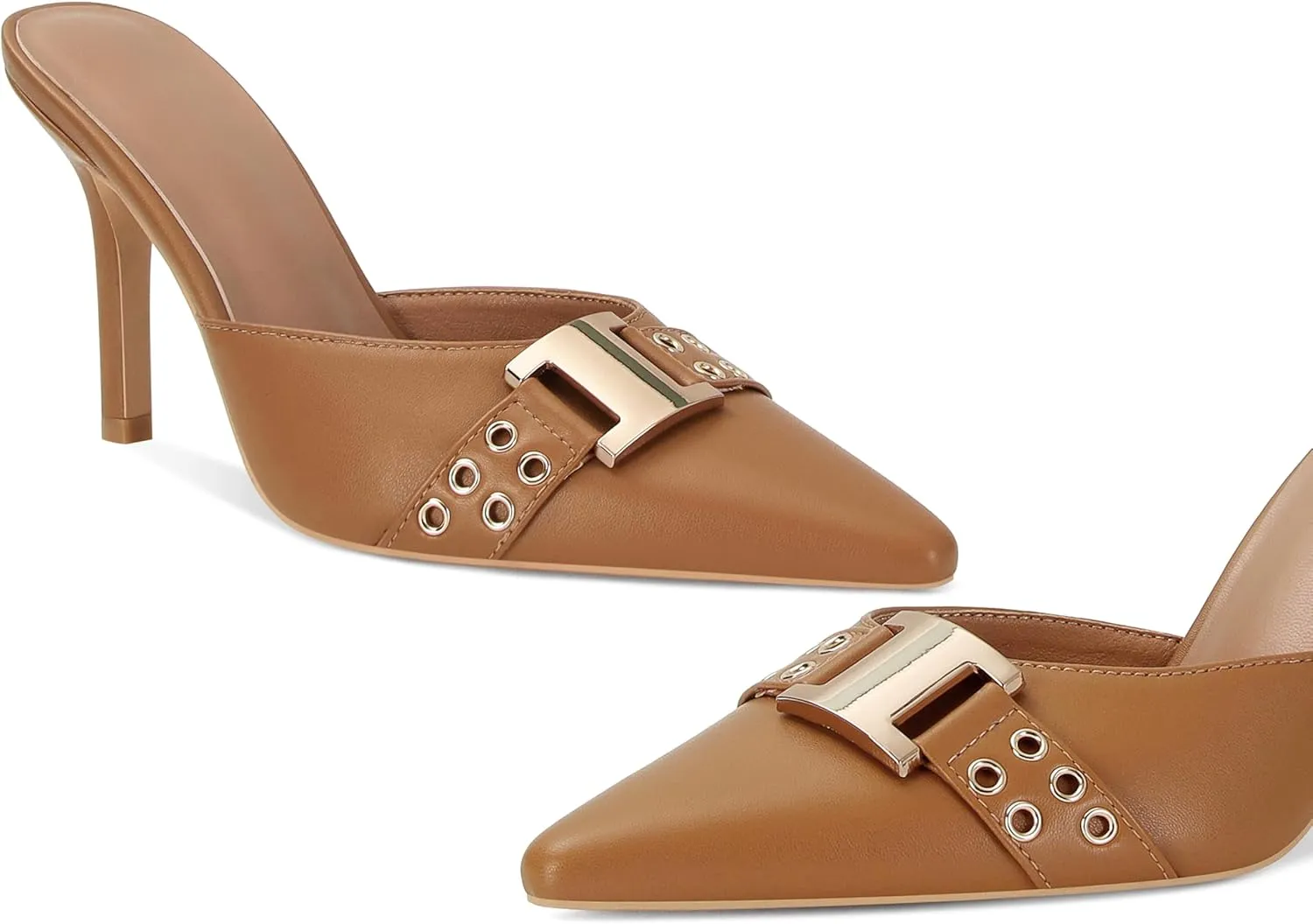 DOEYG Pointed Toe Kitten Heels for Women Closed Toe Heeled Mules Heels Sandals Buckle Stiletto Heels Pumps